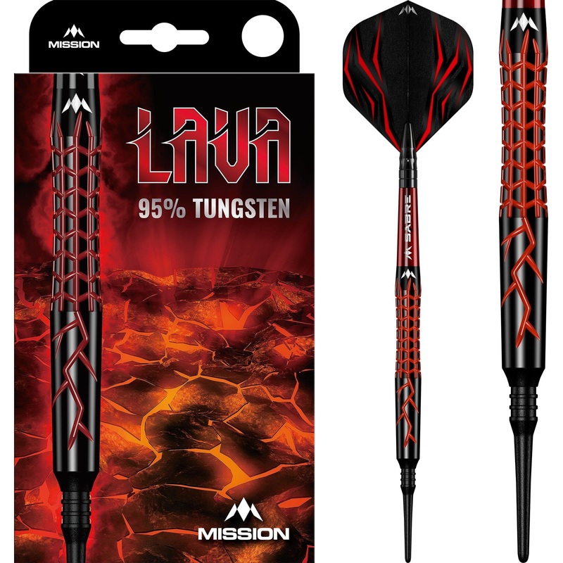 Mission Lava Darts – Soft Tip – 95% Tungsten – Black & Red Electro