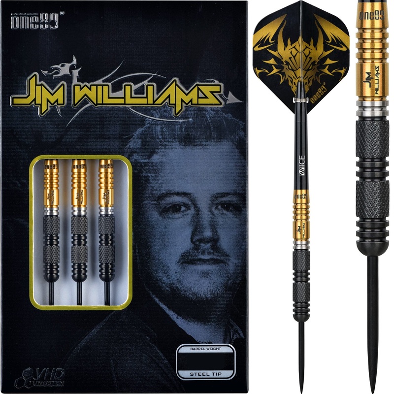 One80 Jim Williams Darts – Steel Tip – Black & Gold 22g