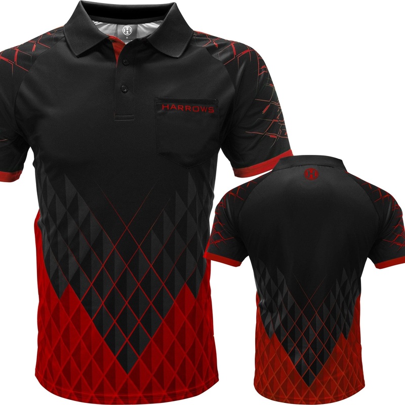Harrows Paragon Dart Shirt – with Pocket – Black & Red 2XL