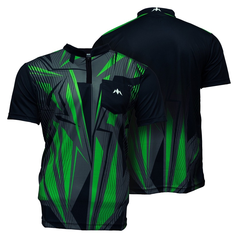 Mission Darts Flint Dart Shirt – Collarless – Lightweight – Black & Green Small
