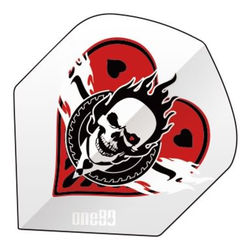 One80 Poker 02 Heart Skull White Dart Flights Standard 130 Micron Poly