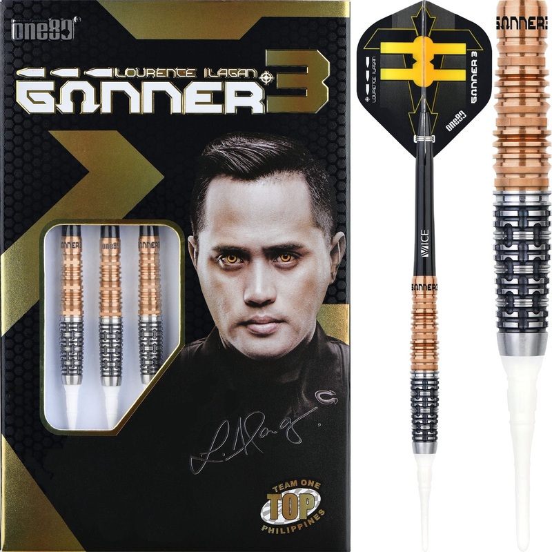 One80 Gunner III Darts – Soft Tip – Lourence Ilagan – Black & Rose Gold 20g
