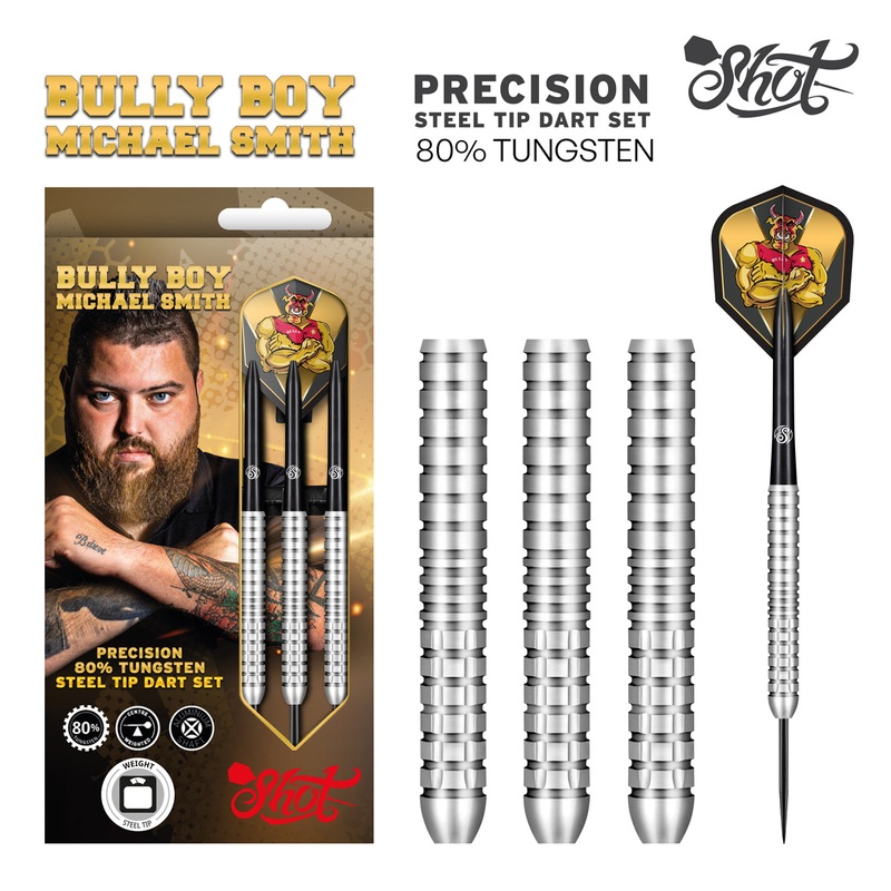 Shot Bully Boy Michael Smith Precision Steel Tip Dart Set-80% Tungsten-25gm