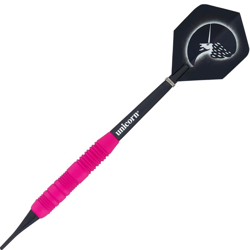 Unicorn Core Plus Rubberised Brass Soft Tip Darts – 19gm Pink
