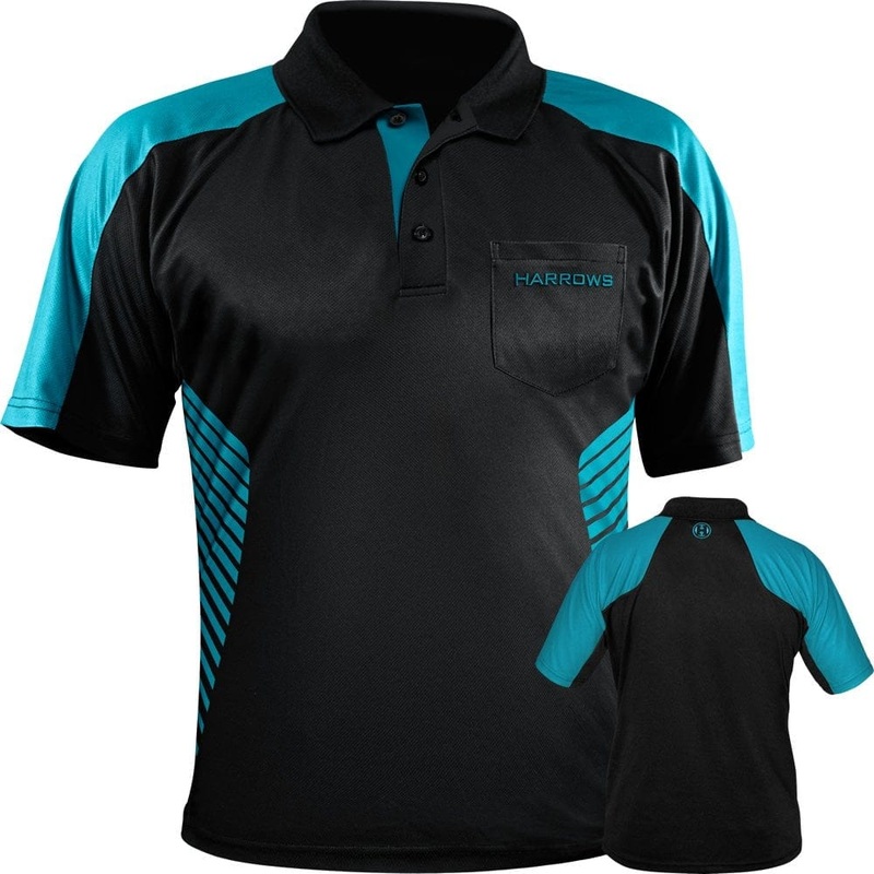*Harrows Vivid Dart Shirt – with Pocket – Black & Aqua Blue 2XL