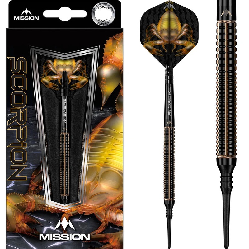 Mission Scorpion Soft Tip Darts – 90% Tungsten Black & Gold Electro – 19gm