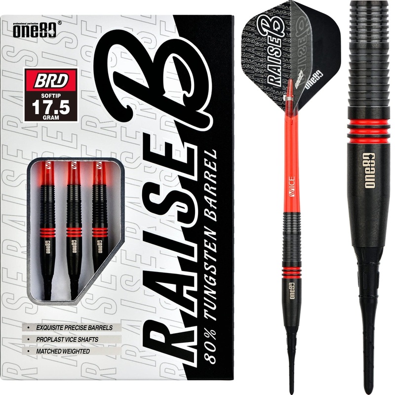 One80 Raise B Darts – Soft Tip – Black – Red Rings 17g