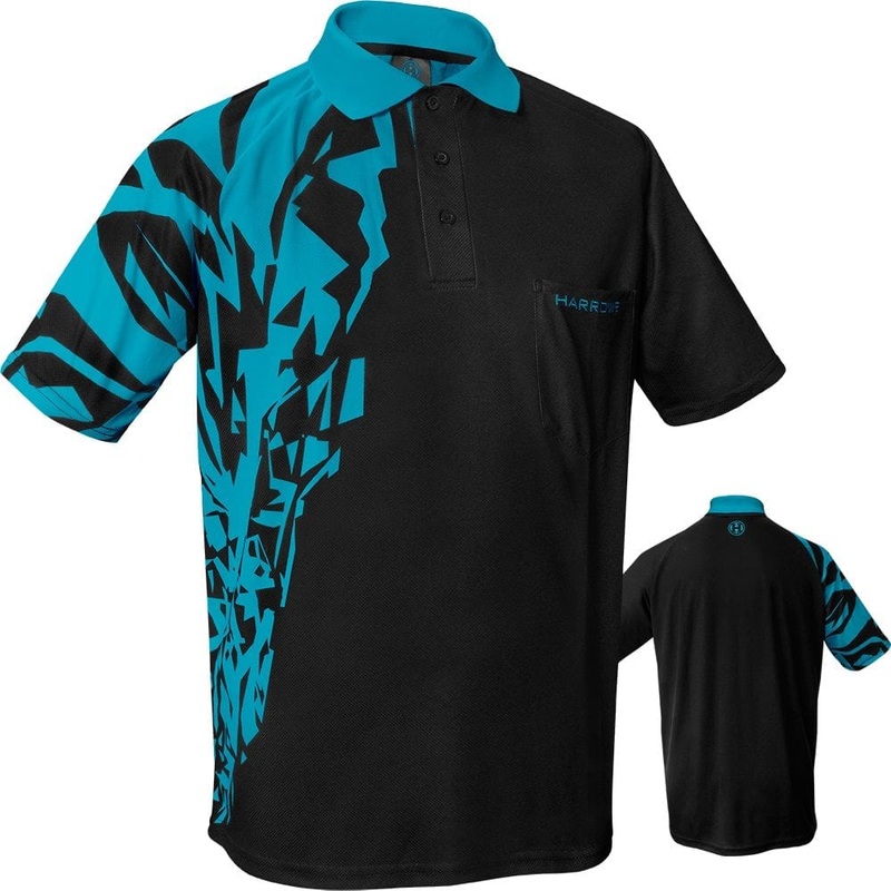 *Harrows Rapide Dart Shirt – with Pocket – Black & Aqua Blue 2XL