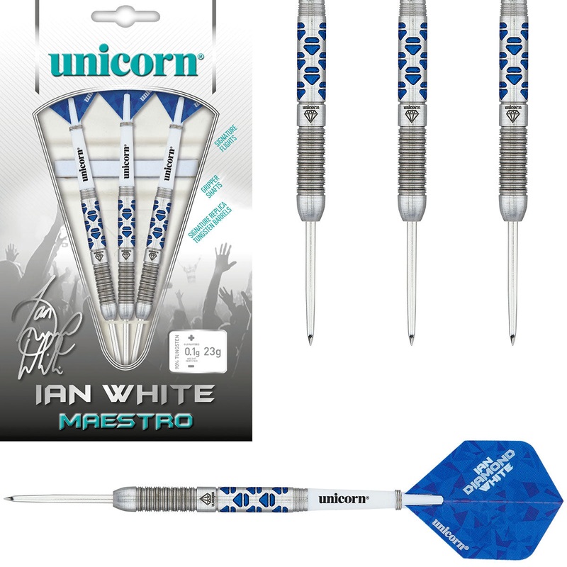 Ian White Phase 2 Maestro 90% Tungsten Steel Tip Darts by Unicorn 23 Gram