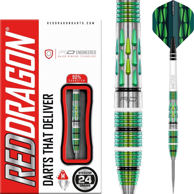 Red Dragon – Artura Green Darts – Steel Tip – 90% Tungsten – 24g 26g 24 grams