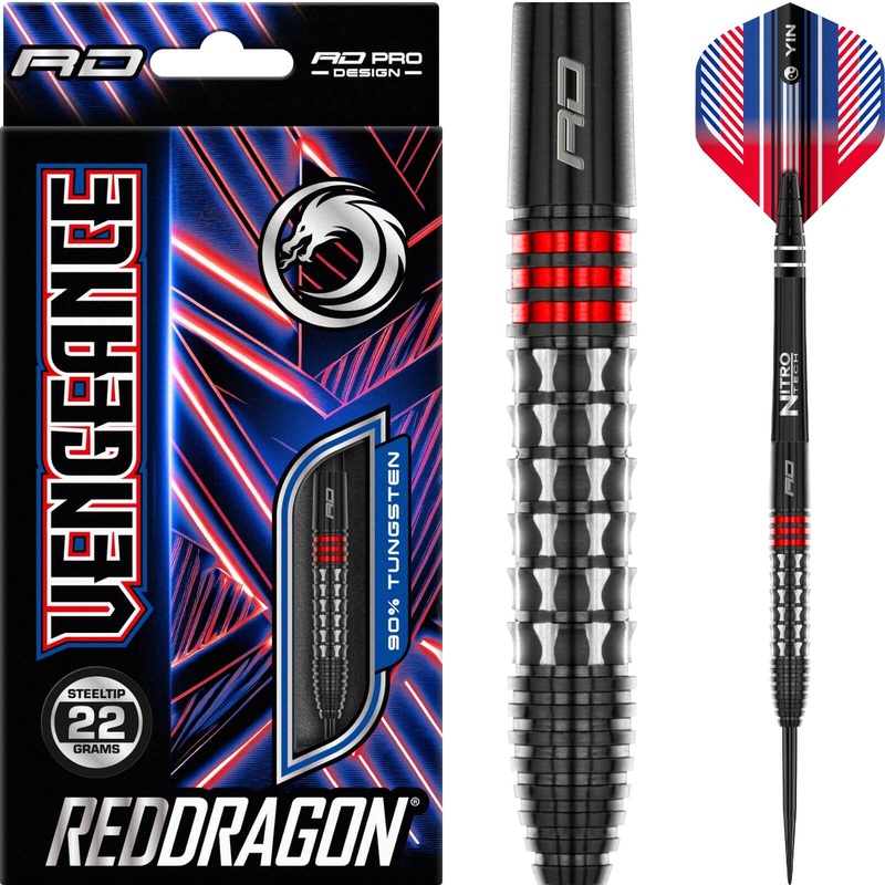Red Dragon – Vengeance Red Darts – Steel Tip – 90% Tungsten – 22g 24g 22 grams