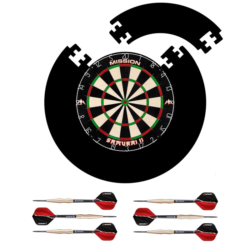 Mission Samurai II Dartboard Set – Dart Board, Jigsaw Surround & 2 sets of Brass Darts – Black