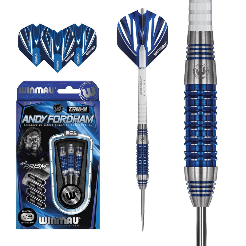 Andy Fordham Blue Titanium Nitride 90% Tungsten Steel Tip Darts by Winmau 24 Gram