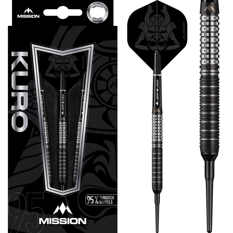 Mission Kuro Darts – Soft Tip – Black – M1 – Rear Sabre Grip 21g
