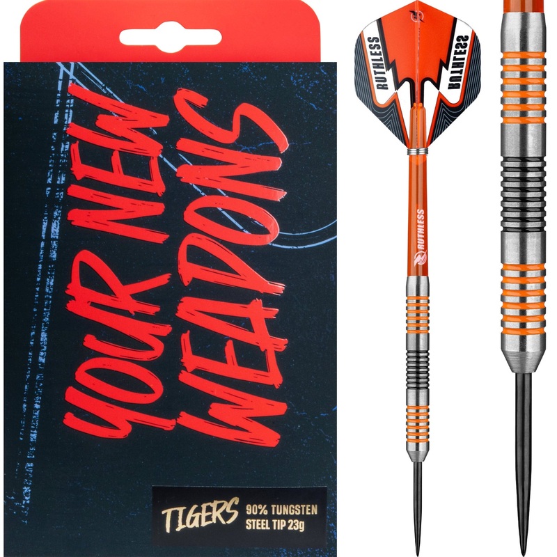 Ruthless Tigers Darts – 90% Steel Tip Tungsten – Ringed – 23g 23g