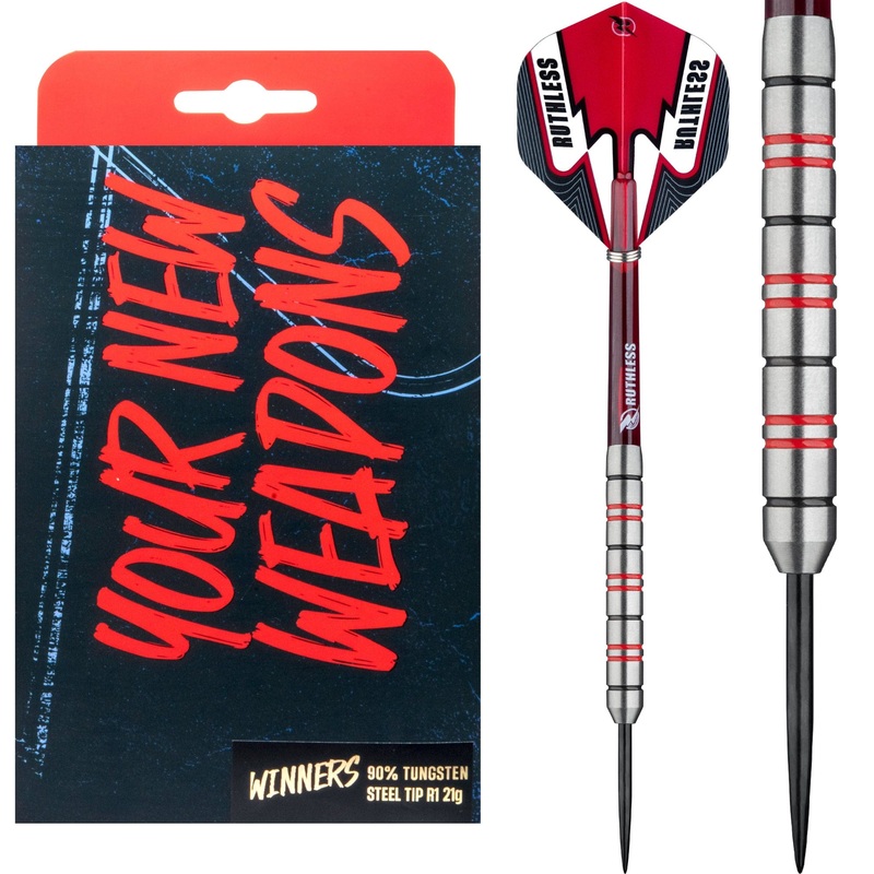 Ruthless Winners Darts – Steel Tip – Ringed – Black & Red – 21g 21g