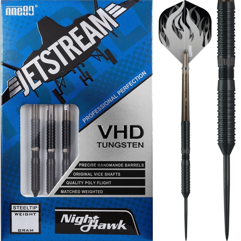 One80 Jetstream Darts – Steel Tip Tungsten – Black – Night Hawk 20g
