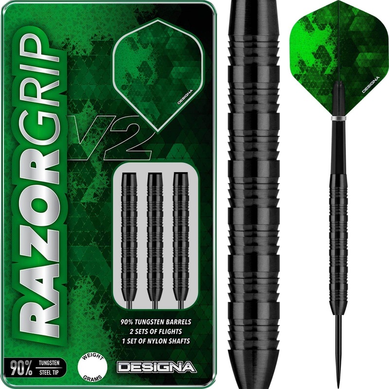 Designa – Razor Grip Black V2 M2 Darts – Steel Tip – 90% Tungsten – 22g 24g 22 grams
