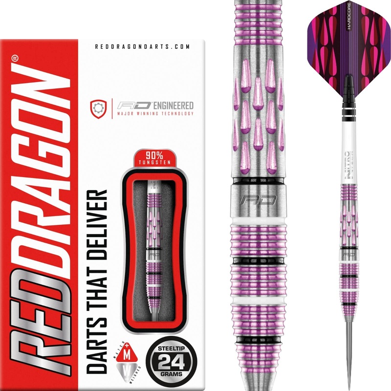 Red Dragon – Artura Pink Darts – Steel Tip – 90% Tungsten – 24g 26g 24 grams