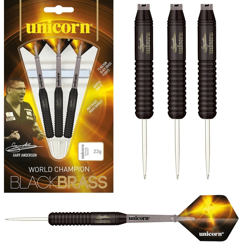 Unicorn Gary Anderson Style 2  Black Brass Steel Tip Darts 22 Gram