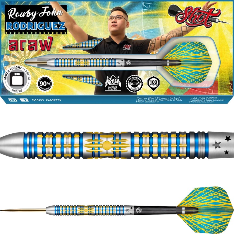 Shot – Rowby-John Rodriguez Araw Darts – Steel Tip – 90% Tungsten – 21g 22g 23g 24g 25g 26g 21 grams
