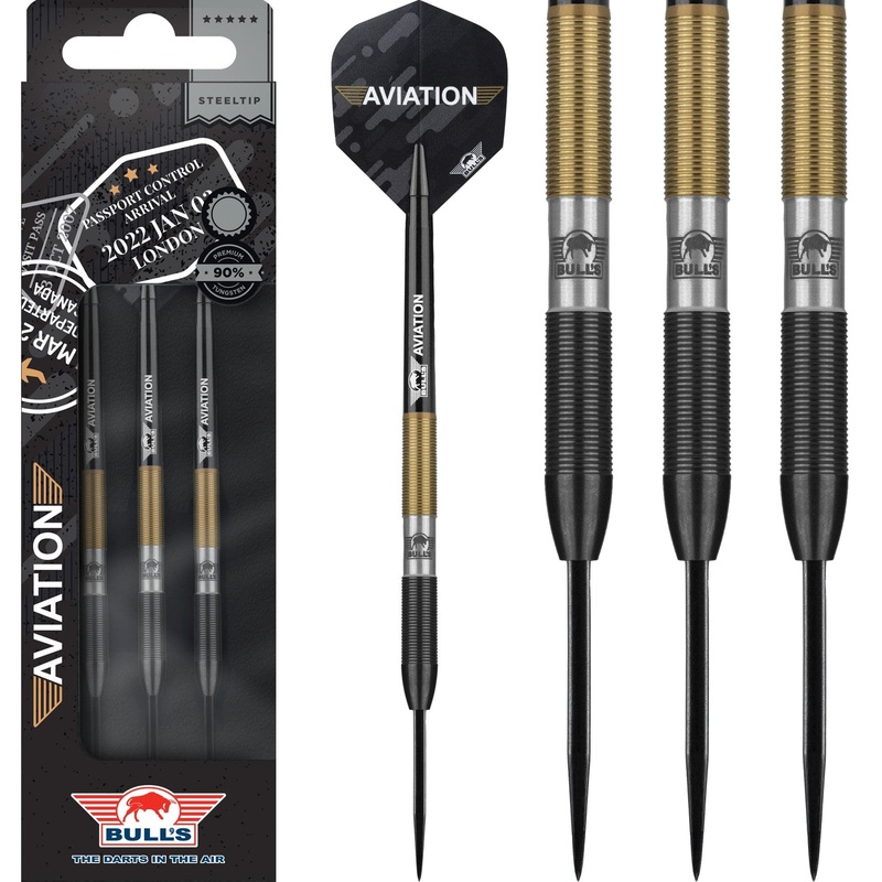 Bulls Aviation Darts – Steel Tip – Ringed – Black and Gold 22g
