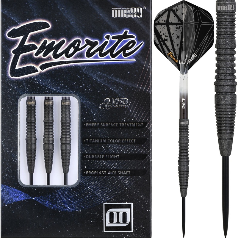 One80 Emorite 03 Darts – Steel Tip – 90% Tungsten – Black 22g