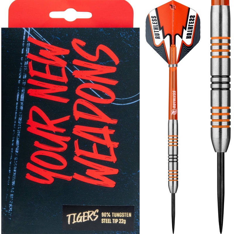 Ruthless Tigers Darts – 90% Steel Tip Tungsten – Ringed – 22g 22g