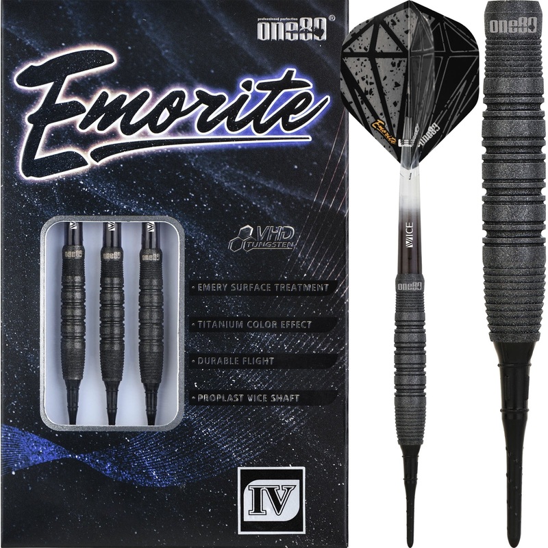 One80 Emorite 04 Darts – Soft Tip – 90% Tungsten – Black 20g