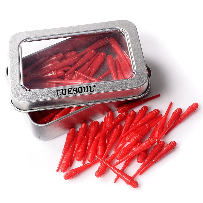 CUESOUL Soft Tip Darts Points 2BA Thread Pack of 100 in Tin – Red