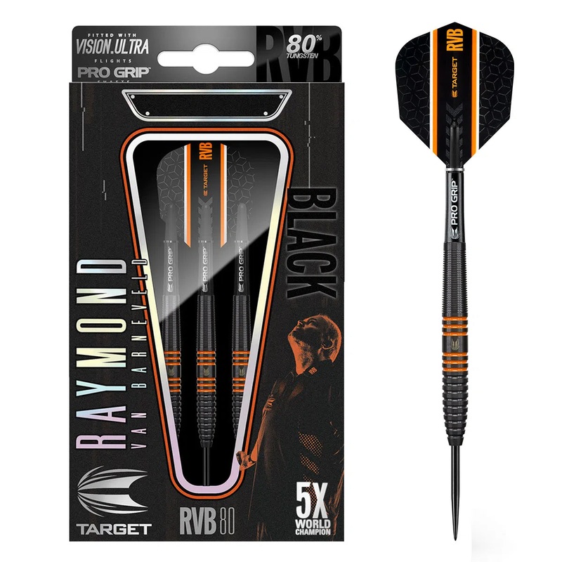 Target Darts Raymond Van Barneveld RVB Black 80% Tungsten Steel Tip Darts 22 GRAM