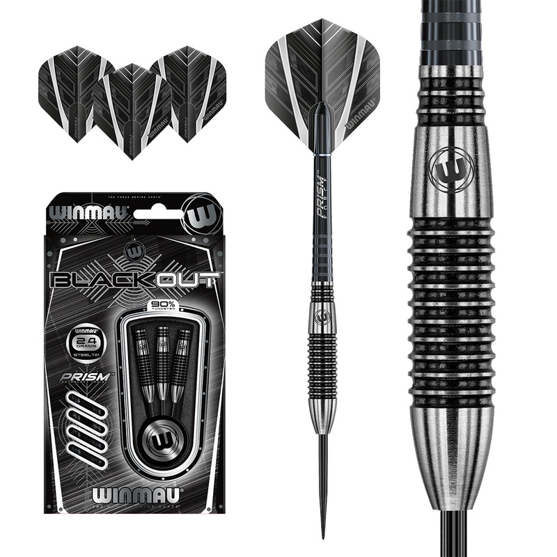 Winmau Blackout 90% Tungsten Steel Tip Darts – Bomb Barrel 24 Gram