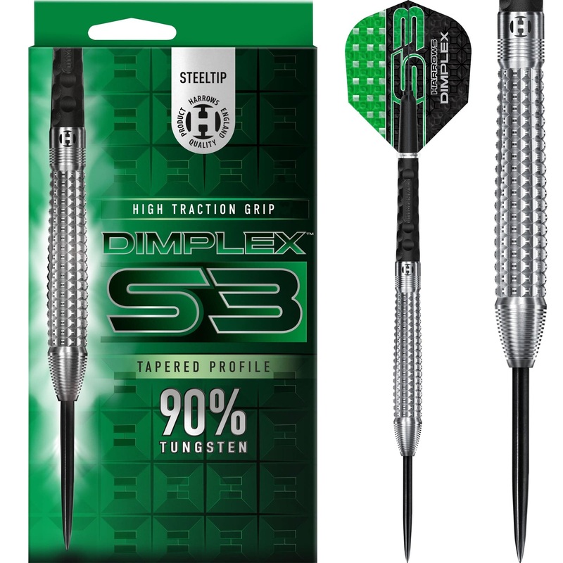 Harrows Dimplex S3 Darts – Steel Tip – 90% Tungsten – Tapered 22g