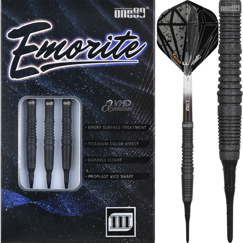 One80 Emorite 03 Black 20 gram 90% Tungsten Soft Tip Dart Set