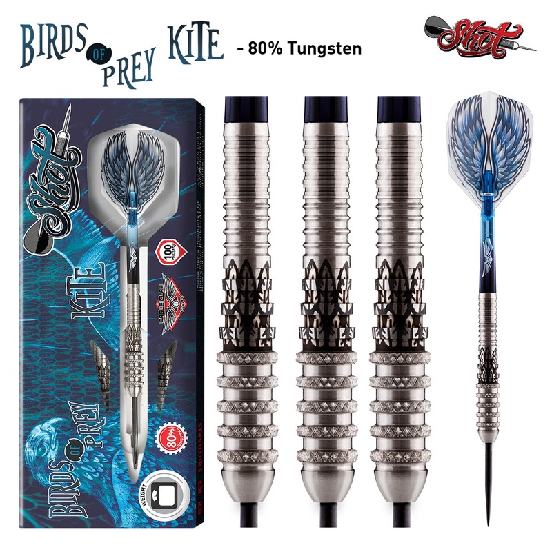 Shot Birds of Prey Kite Steel Tip Dart Set-80% Tungsten Barrels-25gm