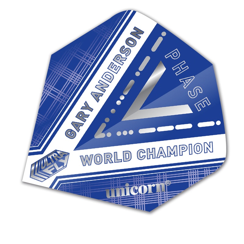 Ultrafly 100 Micron Big Wing Shape Gary Anderson Phase 5 Dart Flights by Unicorn Blue