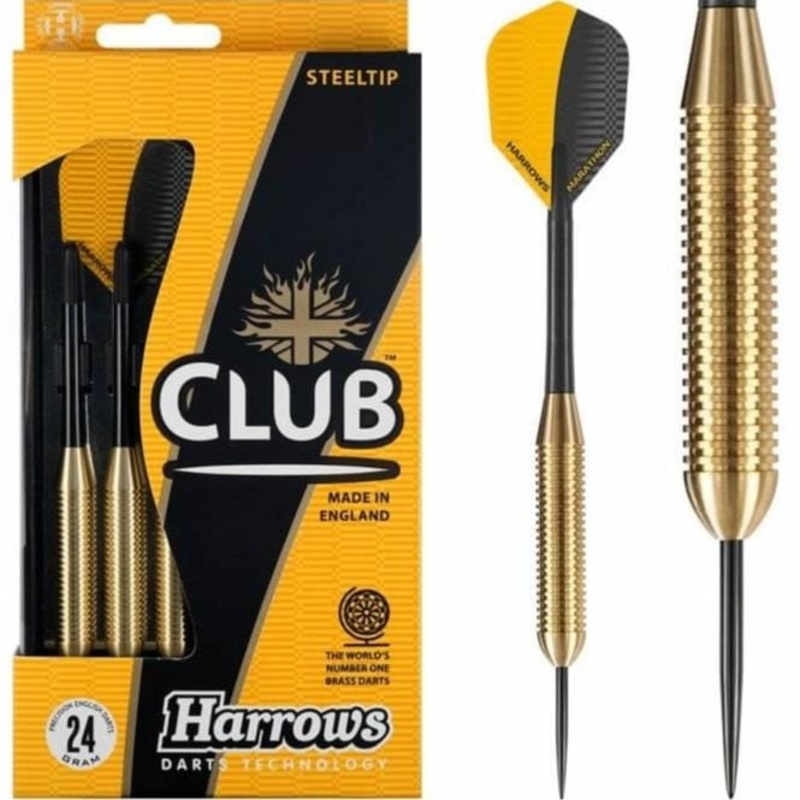 Harrows Club Brass Darts – Steel Tip – Solid Precision Brass – 24g 24g