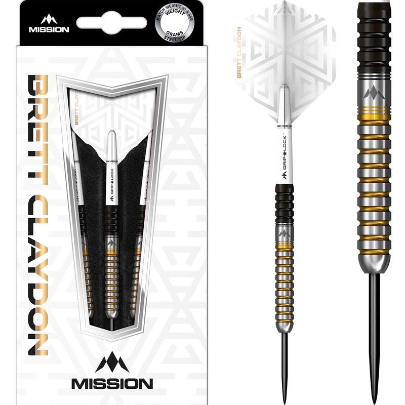 *Mission Brett Claydon Darts – Steel Tip – Black & Gold 22g