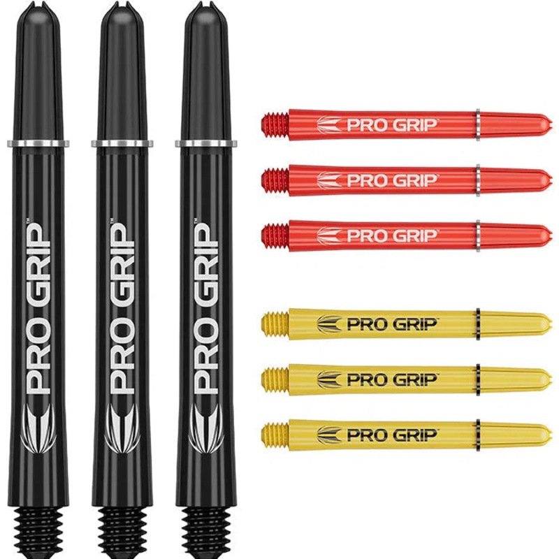 Target Darts Pro Grip Shafts Set – Black, Red & Yellow x3 Sets Short