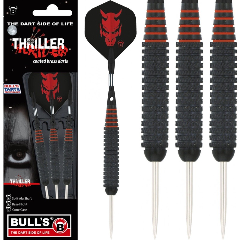 BULL’S Thriller Darts – Steel Tip – Black Brass – Red Knurled 24g
