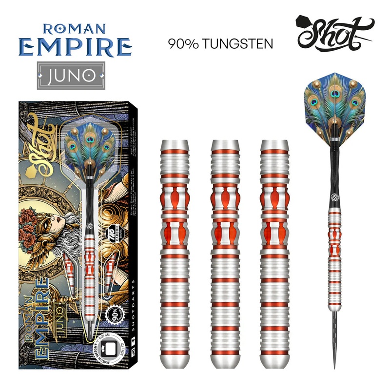 Shot Roman Empire Juno Steel Tip Dart Set-90% Tungsten Barrels-24gm