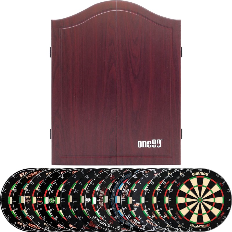 One80 – Rosewood Dartboard Cabinet & Dartboard Bundle – Choose Your Board Bulls NL – Advantage 501