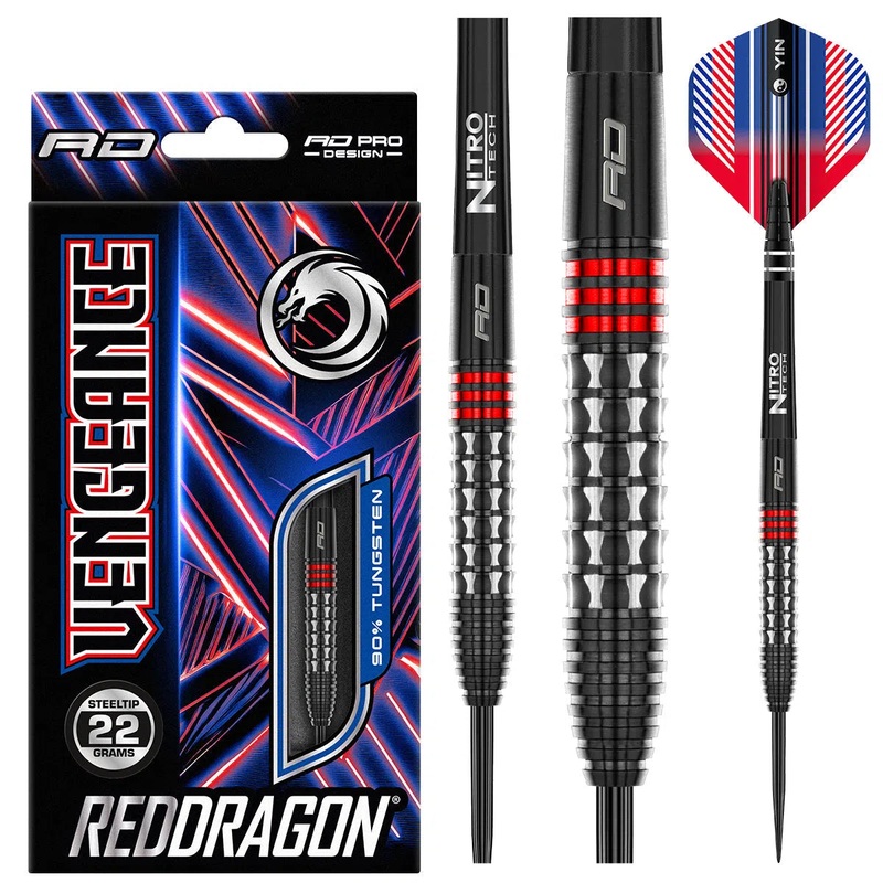 Red Dragon Vengeance Red 90% Tungsten Steel Tip Darts 22 GRAM