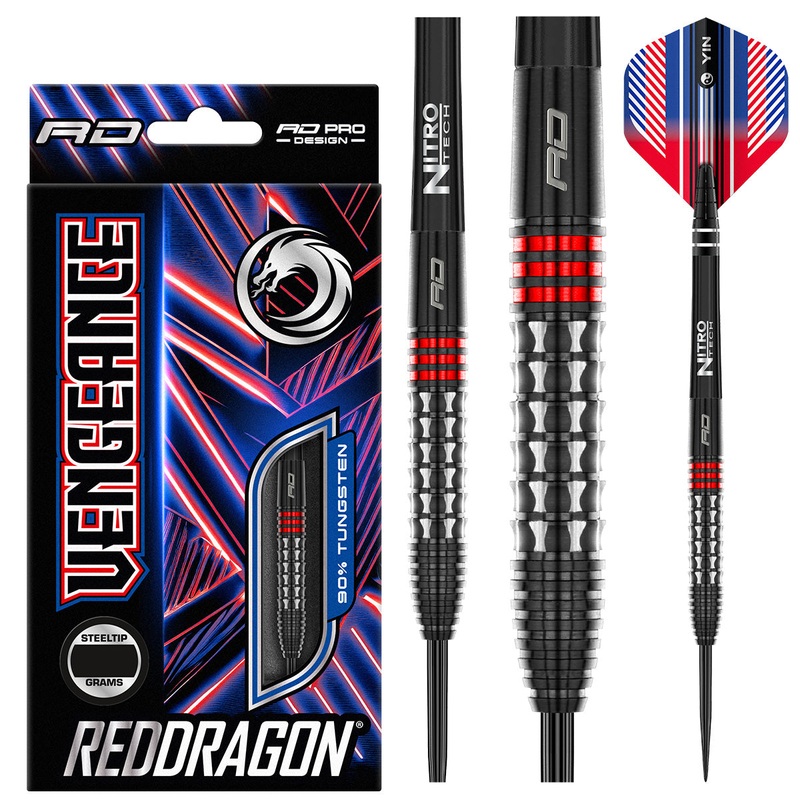 Vengeance Red 90% Tungsten Steel Tip Darts by Red Dragon 22 Gram