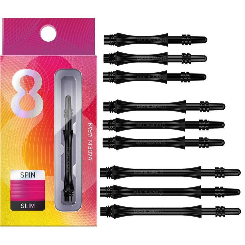 8 Black Slim Spin Dart Stems / Shafts Short