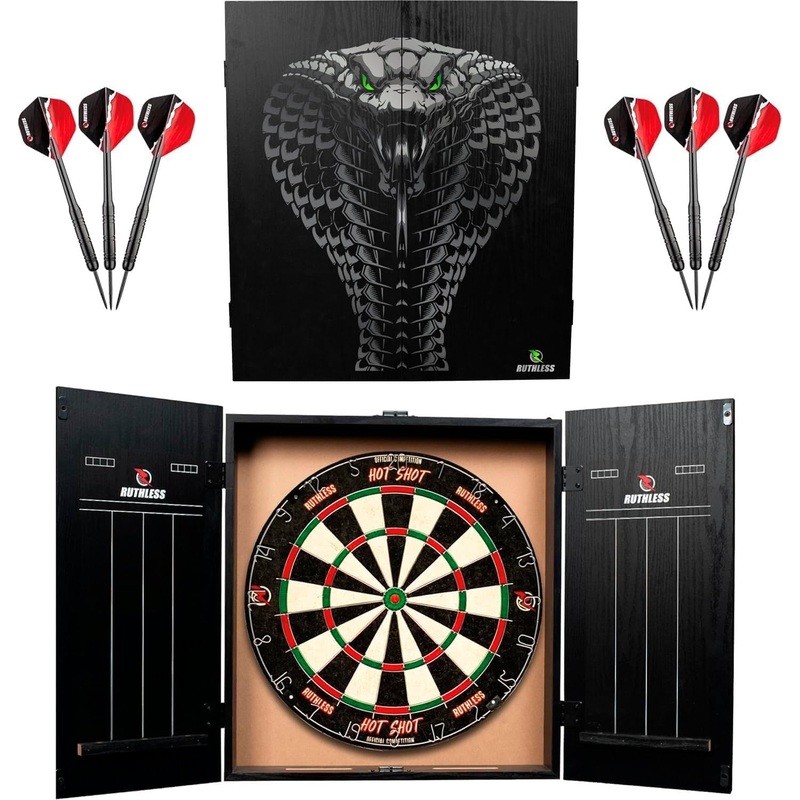 Ruthless Animal Home Darts Centre – Hotshot Dartboard in Cabinet – Cobra