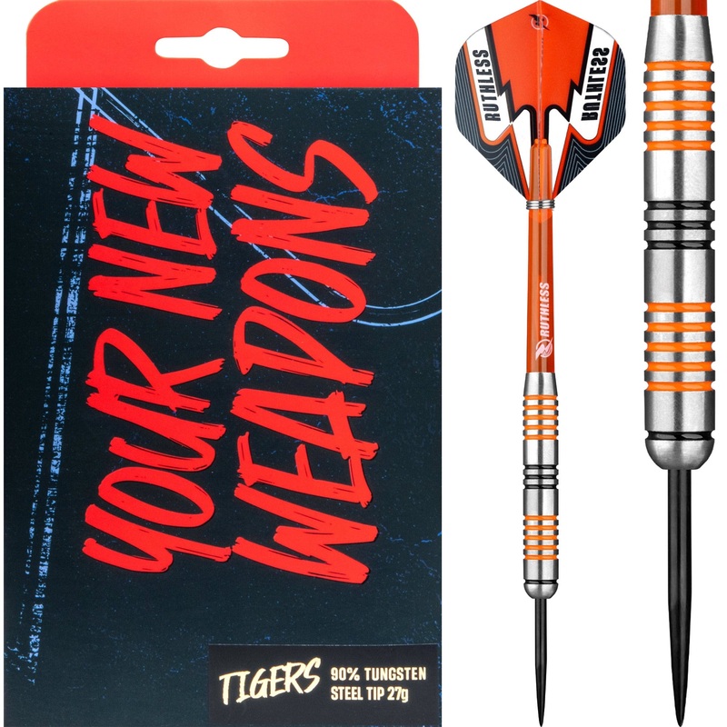 Ruthless Tigers Darts – 90% Steel Tip Tungsten – Ringed – 27g 27g