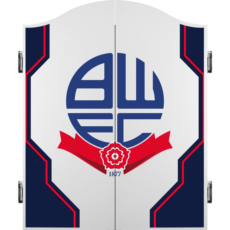 Bolton Wanderers Dartboard Cabinet – Official Licensed – BWFC – C3 – White – Logo with Blue Trim