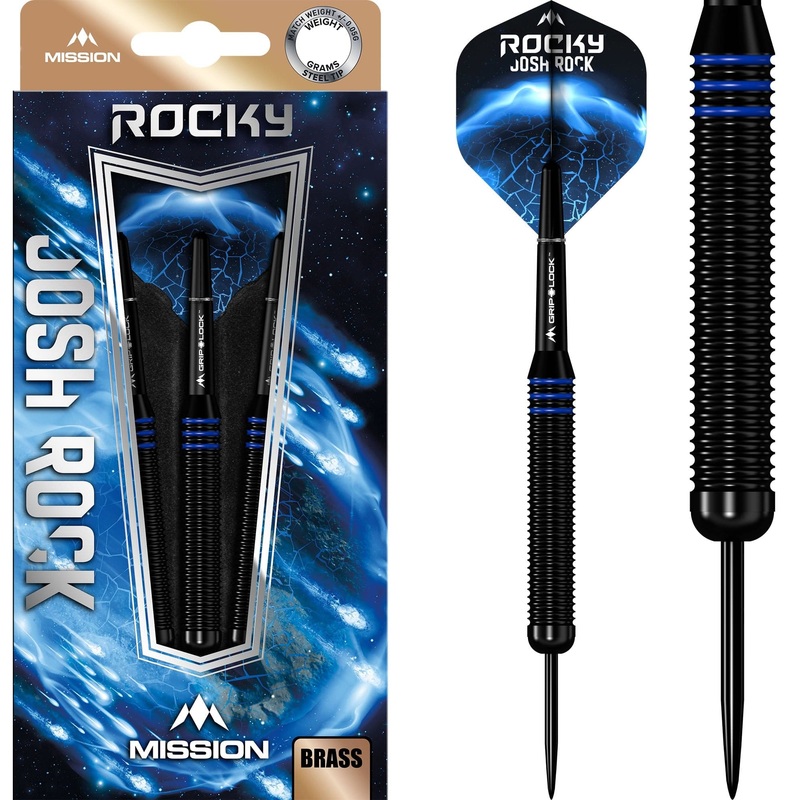 *Mission Josh Rock Darts – Steel Tip – Brass – Rocky – Black & Blue 22g