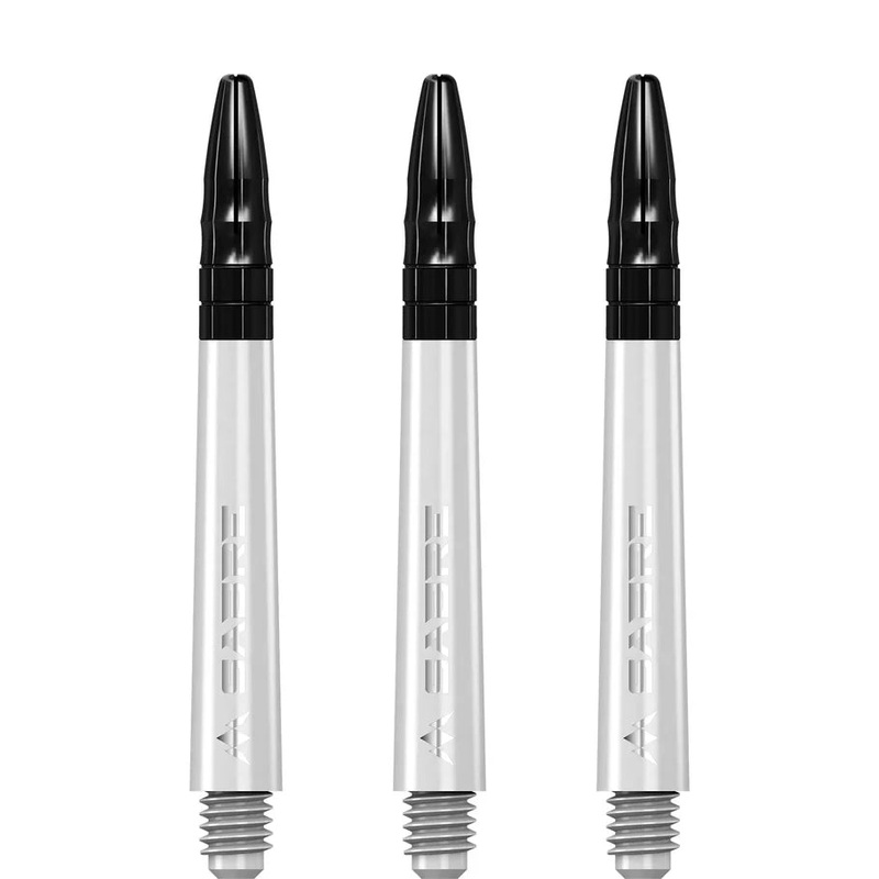 Mission Sabre Shafts – Polycarbonate Dart Stems – White – Black Top – Tweenie Plus White with Black Top Tweenie Plus (44.5mm in length excluding thread) Polycarbonate